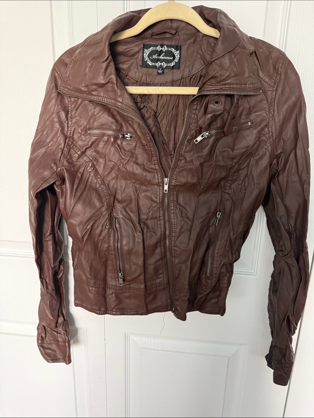 Ambiance Women's Chocolate Brown Faux Leather Zip Jacket